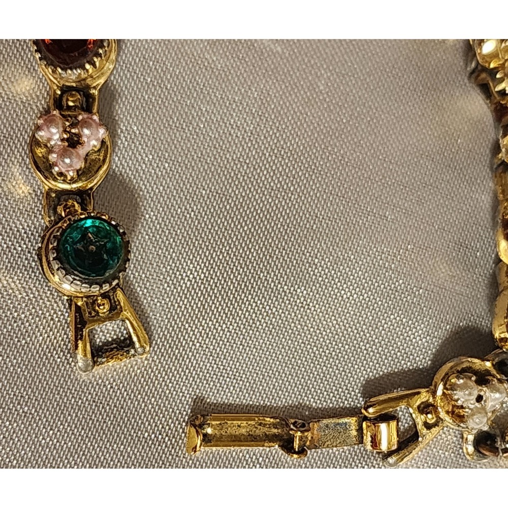 VTG Art Pepper  Gold Tone Horseshoe Charm Bracelet Faux Pearl Cabochon READ - Picture 7 of 11